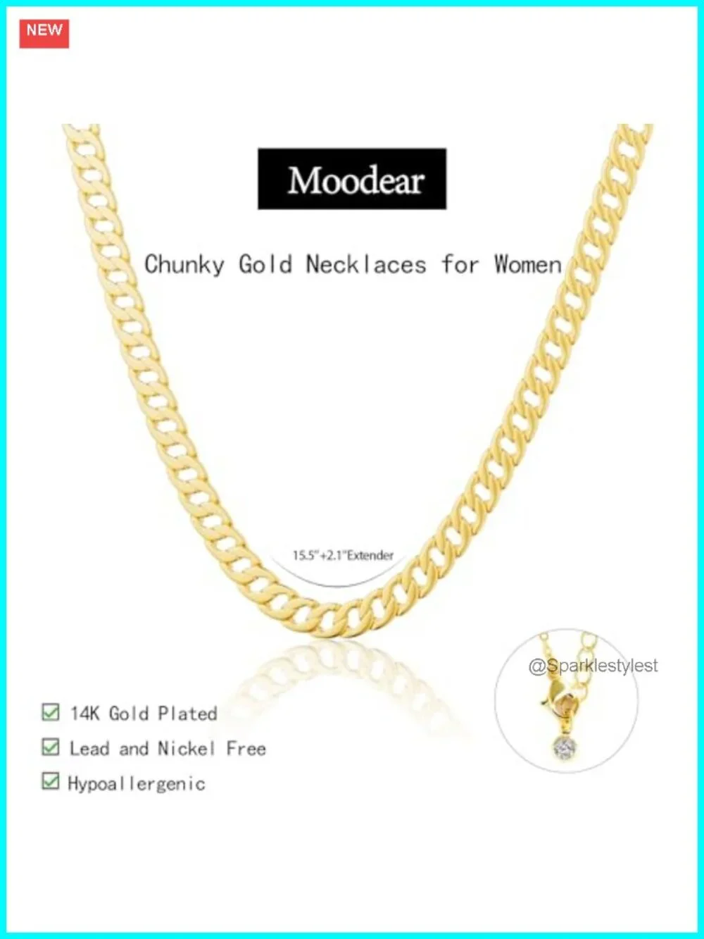 14k Gold Plated Cuban Link Chain Necklace 8MM Dainty Jewelry Women